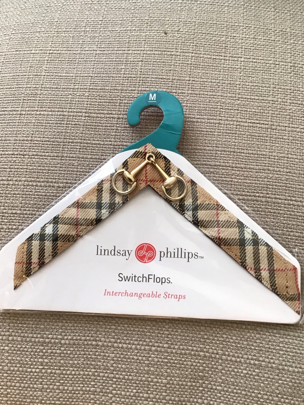 lindsay phillips Beige Plaid Flip Flop Straps with Gold Hardware